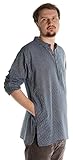 HEMAD Fischerhemd Baumwoll-Hemden Kurta Hemd blau-weiß L