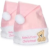 com-four® 2x Weihnachtsmütze in rosa - Baby's 1st Christmas...