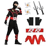 AOMIG Ninja Kostüm Kinder, 13Pcs Kinderkostüm Ninja Set, Jungen...