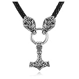 PiercingJak Herren Halskette Thors Hammer Wikinger mit Fenris Wolf...