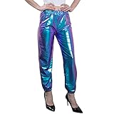 NewL Damen Metallic Glänzend Jogger Casual Holographische Farbe...