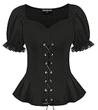 SCARLET DARKNESS Damen Retro Bluse V-Ausschnitt Kurzarm mit Spitzen...