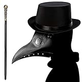 Pest Doktor Maske + Zylinder + Hand Cane, Halloween Cosplay Kostüm...