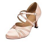 MINITOO Damen Latin Salsa Ankle Strap Bronze Satin Tanzschuhe Hochzeit...