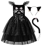 ReliBeauty Katzenkostüm Kinder Kleid Mädchen mit Katzenschwanz...