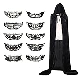 TAROME Vampir Umhang mit Kapuze, Unisex Schwarze Samt Cape mit 10...