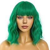 LANCAINI Wavy Wig With Bangs Women's Short Wigs Curly Wavy Bob...