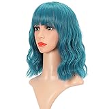 FAELBATY Blaue Perücke Kurze Bob Perücken Mit Pony Schulterlange...