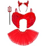 4-teiliges rotes Teufelskostüm für Damen, Halloween-Kostüm – rote...