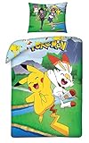 Bettwäsche Pokemon Pikachu und Flambino, 100 % Baumwolle, Bettbezug...