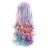 Luxshiny 1Pcs Lockige Wellenförmige Regenbogen Haar Perücke Frauen...