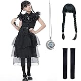 IUTOYYE Mädchen Schwarz Kostüm Kinder Garnkleid Mittwoch Cosplay...