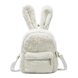Damen Kunstfell-Mini-Rucksack, niedliche Hasenohren, Schultertasche,...