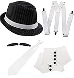 Foxxeo 20er Jahre Gangster Kostüm Set für Herren - Hosenträger...