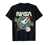 NASA Blast Off Retro Rainbow Stripes Graphic T-Shirt