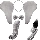 4 Stück Kinder Elefant Kostüm Accessoires Set Grau Elefant Haarreif...