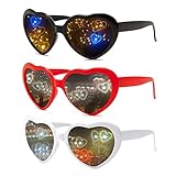 Coolon 3 Stücke Herz Brille Effekt, 3D Heart Glasses Beugungs Brille...