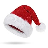 KONVINIT Weihnachtsmütze Glitzer Nikolausmütze Erwachsene Rot...