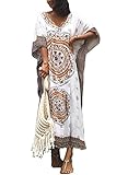 FSMO Damen-Kimono, übergroß, Maxi, Ethno-Print, Bikini-Überwurf,...