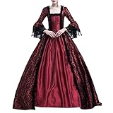 ZQTWJ Damen Mittelalter Gothic Kleid Spitze Satin Trompetenärmel...