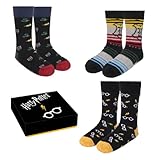 Harry Potter Socken, Hogwarts Design, 3er Pack Socken für Erwachsene...