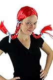 WIG ME UP - PW0097-PC13 Perücke Fasching knall-ROT Lange Zöpfe Frech...