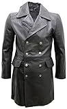 Infinity Männer Langer schwarzer Deutscher Marineledermantel 5XL