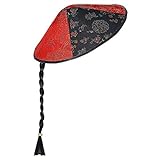 Widmann 2595C - Chinesen Hut mit Zopf, aus Satin, Schwarz/Rot, Hut,...