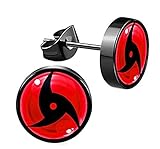 CHICNET Edelstahl Ohrstecker schwarz 8mm rot Sharingan Auge Anime...