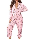 Minetom Damen Jumpsuit Kuschelig Einteiler Schlafanzug Drucken Pyjama...