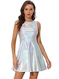 Allegra K Damen Minikleid Ärmellos Metallic Glitzer Rundhals A Linie...