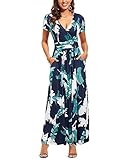 OUGES Sommerkleid Damen Kurzarm V-Ausschnitt Kleider Casual Boho Kleid...