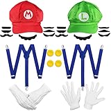 Cosplay Kostüm Zubehör,Kostüm Set mit 2 Kappen,14 Schnurrbärten,2...