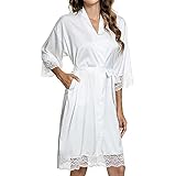 CMTOP Morgenmantel Damen Bademantel Satin Sexy Kimono mit Taschen Kurz...