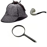 thematys® Kinder Detektiv Detective Kostüm Set - Deerstalker Mütze...