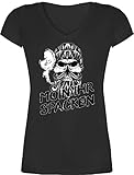 T-Shirt Damen V Ausschnitt - Sprüche Statement - Moin Ihr Spacken mit...