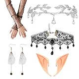 WANLIMA 5 Stücke Elfen Ohrringe Tiara Set,Elf Cosplay Elfen Krone...