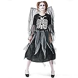 eiuEQIU Damen Halloween Cosplay Netzkleid Skelett Gedruckt Kleid mit...