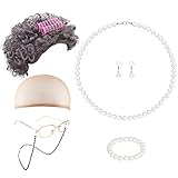 LOLIAS 11 Teiliges Old Lady Kostüm Cosplay Set Oma Perücke Mütze...