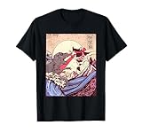 Vintage Retro Japanese Great Wave Cat Vs Monster Otaku Manga Kurzarm...