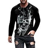 Neues 2023 - Männliches Halloween-Druck T-Shirt Bluse Langarm...
