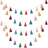 WILLBOND 4 Packungen Baumwolle Quaste Girlande Bunte Quaste Banner...