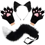 hbbhml flauschige Ohren Schwanz und Katze Pfoten Handschuhe Set...