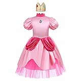 Super Mario Prinzessin Peach Kostüm Kleid für Mädchen mit Krone...