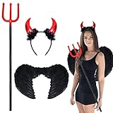 Cranight Engelsflügel Schwarz Flügel 3 PCS Teufelshörner Und...