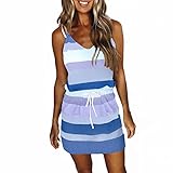 Damen Kleider Sommer Stretch Strap A-Linie Ärmellos V-Ausschnitt...