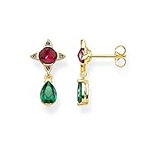 Thomas Sabo Damen Ohrringe Ohrstecker Grüner Tropfen mit rotem Stein...