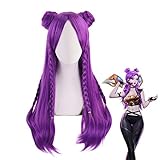 K/DA Kaisa Lange Lila Zopf Perücke Mit Brötchen Cosplay Kostüm KDA...