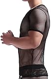 Manview Herren Shirt 1/2 Arm transparent schwarz Netzshirt (M)