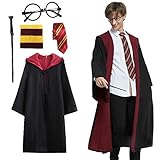 Forfamy Cosplay Kostüm mit Umhang Outfit Set Zauberstab Krawatte...